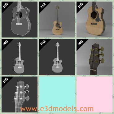 3d model the guitar - This is a 3d model of the guitar,which is made of wooden materials.The model is the common type for new learners.