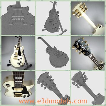 3d model the guitar in white - This is a 3d model of the guitar,which is modern and made in good quality.The guitar is new and popular among young people.