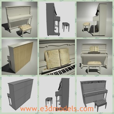 3d model the piano - This is a 3d model of the piano,which is upright and white.The musical instrument is expensive and heavy to move.