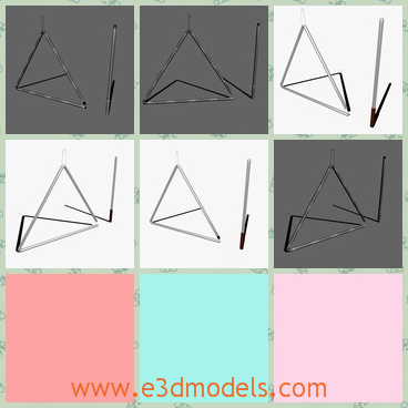 3d model the triangel steel - This is a 3d model of the triangel steel,which is made of steel and is solid.The model is a part of the musical instrument.