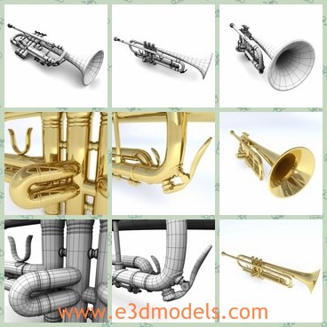 3d model the trumpet - This is a 3d model of the trumpet,which is the common musical instrument in life.The model is the horn made with special materials.
