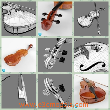 3d model the violin and bow - This is a 3d model of the violin and bow,which is the common musical instrument.The model is made with wooden materials and in high quality.