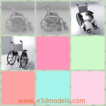 3d model of a wheelchair - This is a 3d model which is about a wheelchair. This wheelchair has two big steel wheels and two cushions.