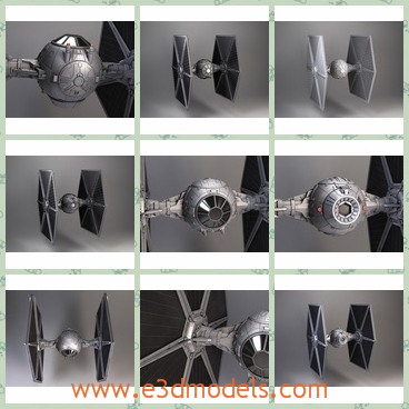 3d model of Tie fighter - This is a 3d model of the famous Tie fighter in Star Wars. This fighter has two big thin iron boards and a iron globe between the boards.