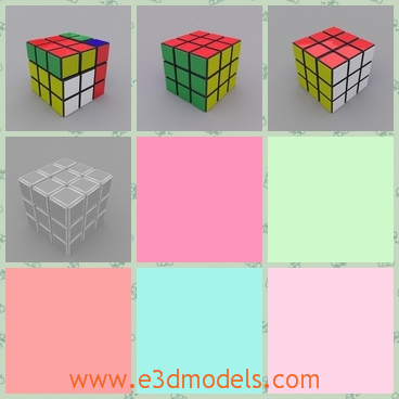 3d model a Cube with six sides - This is a 3d model of a cube with six sides,which has several colors on it.The little diamonds is obvious on it.