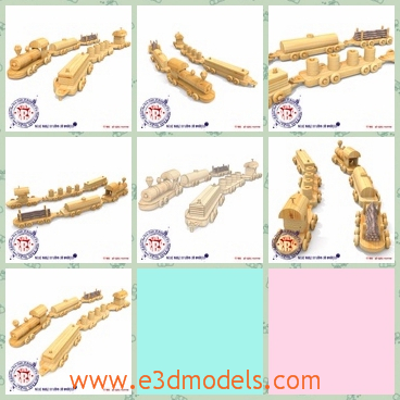 3d model a toy train made in wood - This is a 3d model of a wooden toy train in light brown,which is made of the model of the real train,