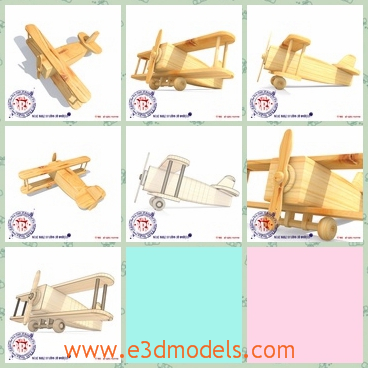 3d model  a wooden toy plane with two wheels - This is a 3d model of a wooden toy plane,which equipped with materials and textures for Cinema 4D 12 UV mapped.