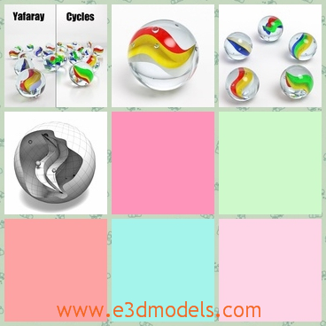 3d model mables in different colors - This is a 3d model of the colored marbles,which has many colorful variations.The model is the common doll for kids.