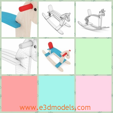 3d model of a rocking horse - This 3d model is about a rocking horse. This rocking horse is made of wood and it is partly red and partly blue.