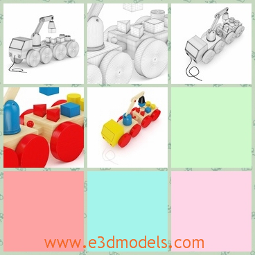 3d model of a wooden toy car - Here we have a 3d model which is about a wooden toy car. This toy car has red wheels and a small yellow head.
