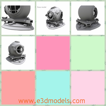 3d model of diving helmet - This 3d model is about an old syle helmet which is made of solid steel and it has a round shape. This diving helmet is heavy and big.