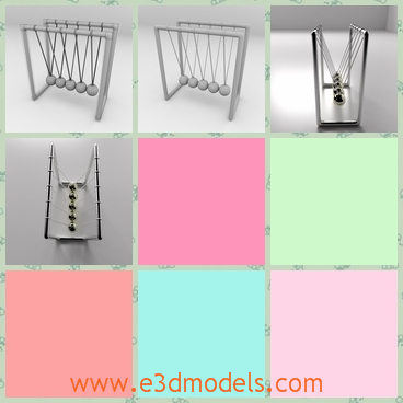 3d model of Newtons cradle - This 3d model is about a Newtons cradle which is a toy for little children and we can see a thin white frame and many small balls hung by thin strings.