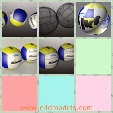 3d model the ball - This is a 3d model of the volleyball,which is made of blue,yellow and white color.