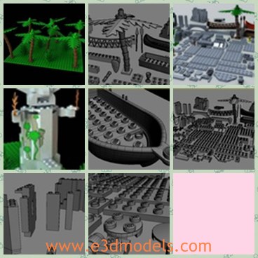 3d model the brick building - This is a 3d model of the brick building,which is made with standard system.The model is larrge and order.