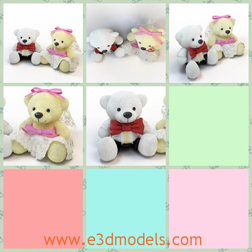 3d model the cute teddy bear in the wedding - This is a 3d model of the cute teddy bear in the wedding,which is presented with the other male one.They stand for the bride and the groom.