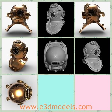 3d model the diving helmet - This is a 3d model of the diving helmet,which is shining and great to use in the water.The model is made of copper and brass.