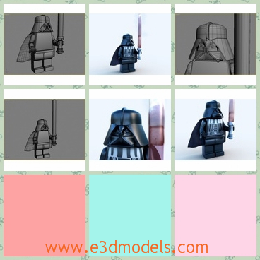 3d model the figure with a metal hat - This is a 3d model of the lego star character,who has a black and hard hat on the head.The model is the most dumb fighter in the movie.