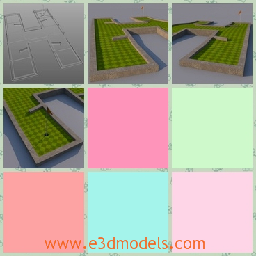 3d model the golf hole with a small flag - This is a 3d model of the golf hole with a small flag,which is grand and clean.The model has a small flag on the ground.