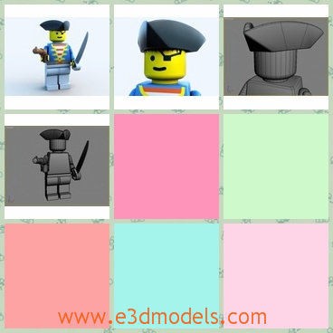 3d model the pirate with one eye - THis is a 3d model of the pirate with one eye,who is standing on the dock and holding the sword.The model is made with plastic materials.