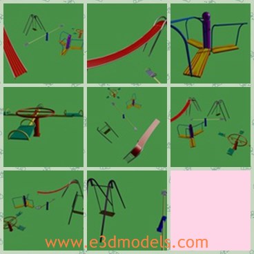 3d model the playground - THis is a 3d model of the playground,which is covered with green grass.The model is made for kids,there are some equipments in the ground,such as the seesaw,the swing and the slide.