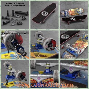 3d model the skateboard - This is a 3d model of the skateboard,which is detailed and black.The model is fast and popular among high school students.