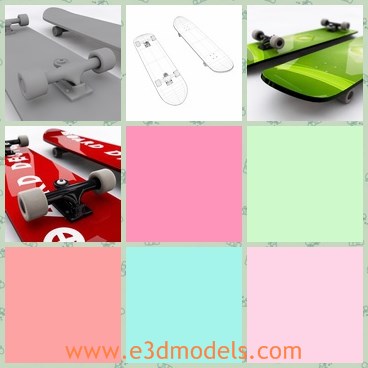 3d model the skateboard - THis is a 3d model of the skateboard,which is took by cinema 4D.There are three kinds of skateboard altogether.The red,the green and the grey.
