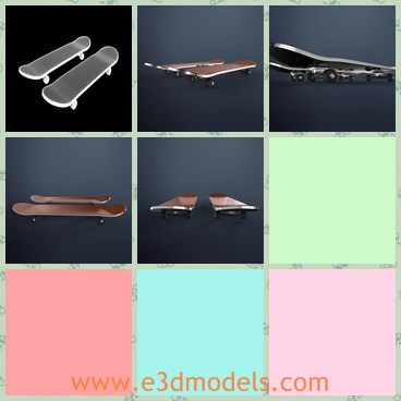 3d model the skateboard - This is a 3d model of the skateboard,which is made for kids.The model is made with wooden materials and two wheels.