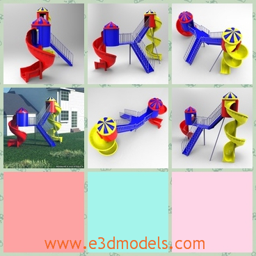 3d model the slide for kids - This is a 3d model of the slide for kids,which  comes with two slides: a small one for the younger kids and a larger one for the kids who are brave.