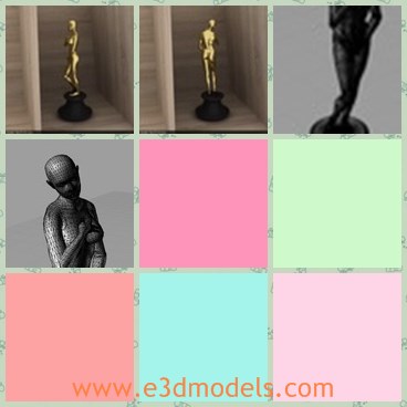 3d model the statue - This is a 3d model of the statue,which is made of gold and she is standing on the stand.The model is a woman,who is naked and holding something in her breast.