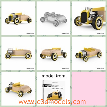 3d model the toy car - This is a 3d model os the toy car made in wood,which is cute and charming for kids.The car has medium amount of polygons and accurate grid.