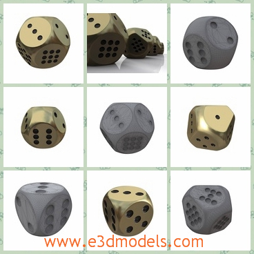 3d models of dices - Here are some models about dices. There are 4 dices with 6, 8, 10 and 12 sides. They all have rounded corners and are print-ready.