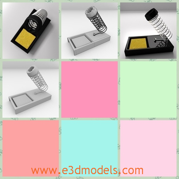 3d model of a soldering iron holder - This 3d model is about a soldering iron holder which consists of a black plastic plate and a sliver spring.