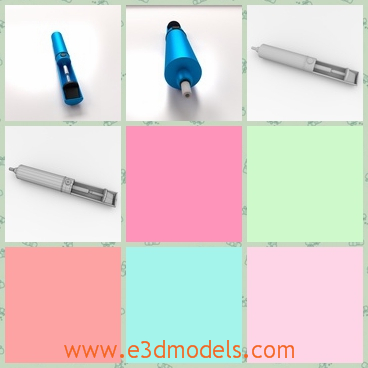 3d model of Desolder pump - This isa 3d model which is about a cool Desolder pump which is blue and has a pointed end and a thin tube in the inside.