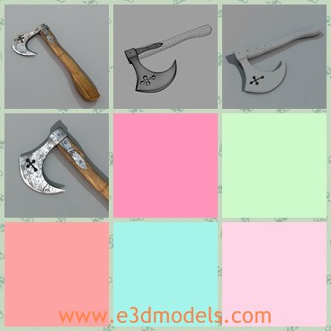 3d model the ax with a wooden handle - THis is a 3d model of the ax with a wooden handle,which is big and heavy.The ax has the cross mark on the blade.