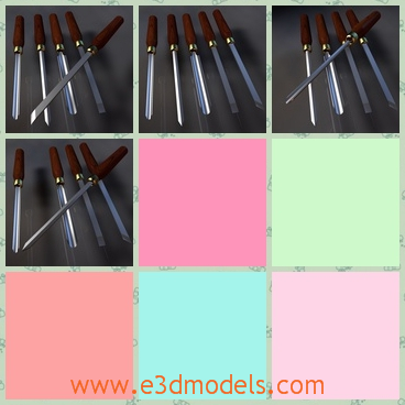 3d model the gouges - This is a 3d model of the gouges,which is made with wooden handle.The gouge has the sharp head.