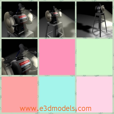 3d model the grinder with stand - This is a 3d model of the grinder with stand,which is the part of the industry.The model includes a highly detailed grinder with a stand, wheel dressing tool and work light.