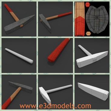 3d model the hammer - This is a 3d model of the hammer,a common tool in our daily life.THe model is fixed with a wooden handle.