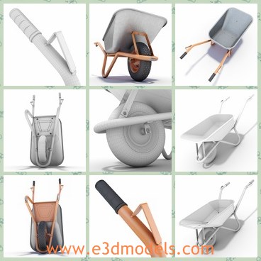 3d model the wheelbarrow - This is a 3d model of the wheelbarrow,which is used in the garden or the park.The model is made with two handls,which make it easy to push.