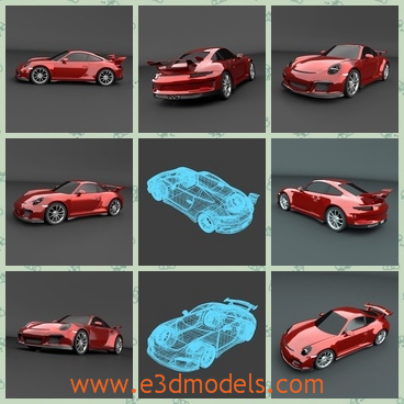 3d model a aports car in red - This is a 3d model about the sports car in red,which has one texture for front and rear grills.It looks gorgerous and glorious.