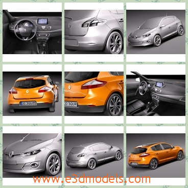 3d model a car from Renault - This is a 3d model of a car from Renault company,which has a hatchback.The interior is arranged orderly.