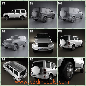 3d model a car with a tire on the back - This is a 3d model of a car,which is the European style and the body is spacious.The car are easy to be modified or removed and standard parts are easy to be replaced.