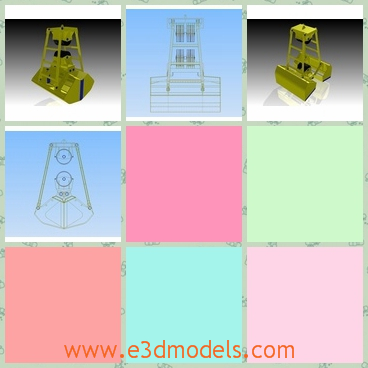 3d model a clamshell bucket in light green - This is a 3d model about a clamshellbucket.The clamshell bucket is a articulated several-pieces device, including two elementary buckets.