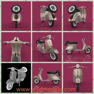 3d model a motorbike with three tires - This is a 3d model of a motorbike,which has the third tire on the back.It is a classic one in Italy.
