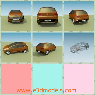 3d model a peugeot car from france - This is a 3d model of a Peugeot car of France,which is a modern type.The cai is in brown and it is a sedan.