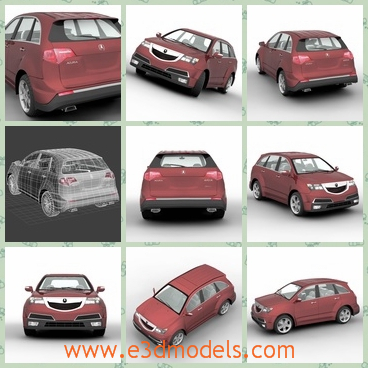 3d model a sport car with a hatchback - This is a 3d model of a highly detailed  sport car the MDX SUV made in 2011.The car has four doors and a hatchback.