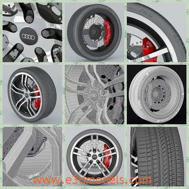 3d model a tire with a rim - This is a 3d model about a tire with a rim,which is a wheel of a car.The model is suitable for high resolution renders.