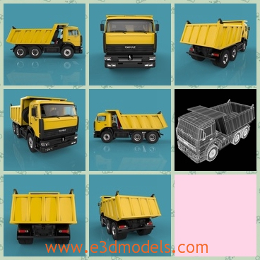 3d model a yellow truck - This is a 3d model of a yellow truck with six tires,which is big and heavy.The truck is used as a dumper.