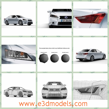 3d model lexus - This is a 3d model about the Lexus GS 450H.It is a sedan car with luxury appearance.The surface is shining and the unique design of lights draw much attention.