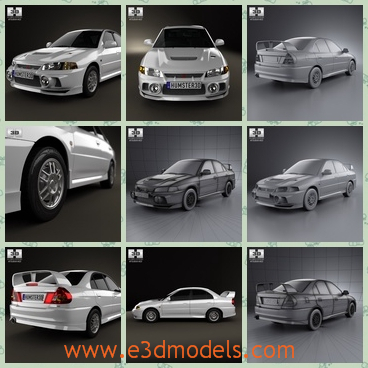 3d model mitsubishi lancer evolution - This is a 3d model about the Mitsubishi Lancer Evolution with 4 doors.The design is so peculiar,but the shape is a kind of outdated.