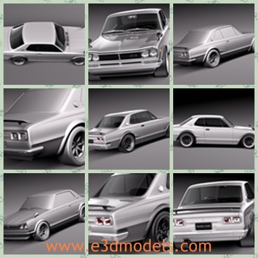 3d model Nissan car in Japan - This is a 3d model of the Nissan car in Japan,which is the famous and popular car type in 1968.The car is old and expensive at that time.